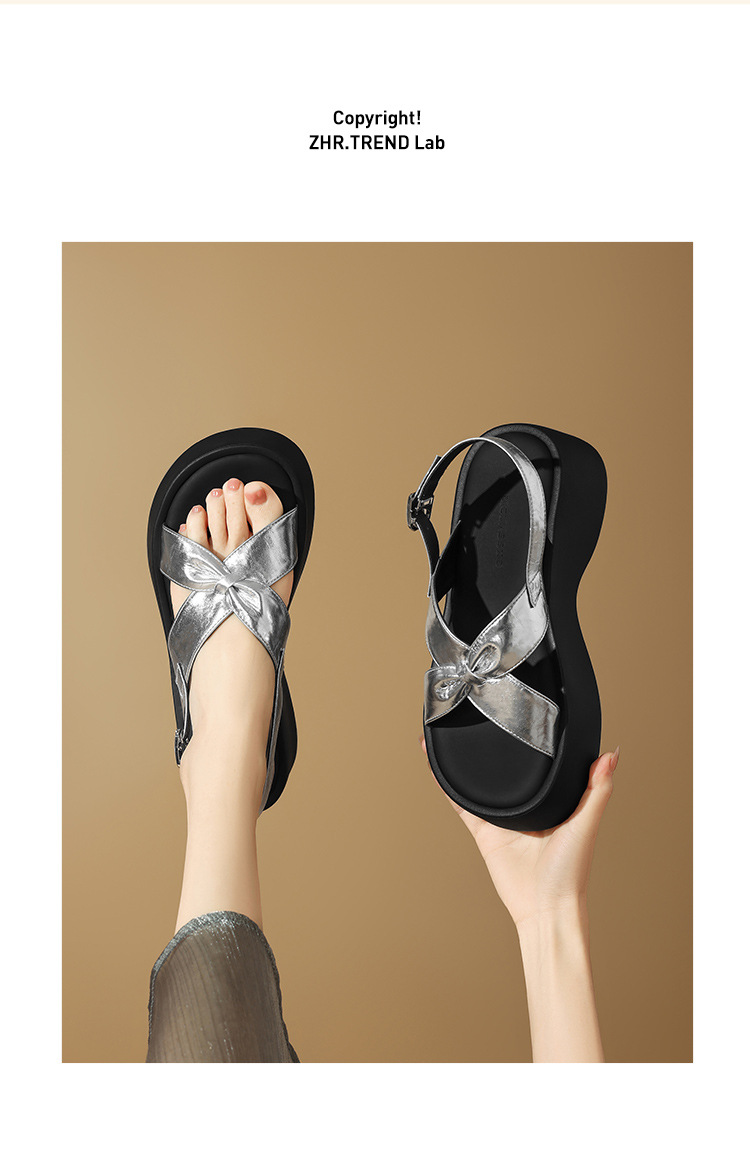 Sandal đế dày nữ phong cách La Mã, tăng chiều cao, đi biển dạo phố — KN332 Màu sâm banh chi tiết 11