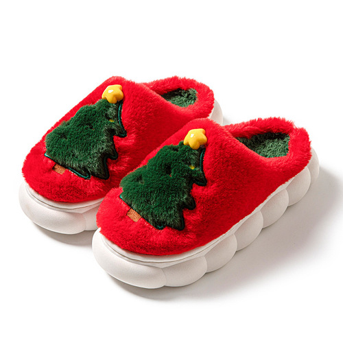 New 2024 Exclusive Christmas Tree Women's Home Slippers Neutral Autumn/Winter Slippers with Barcode Adhesive