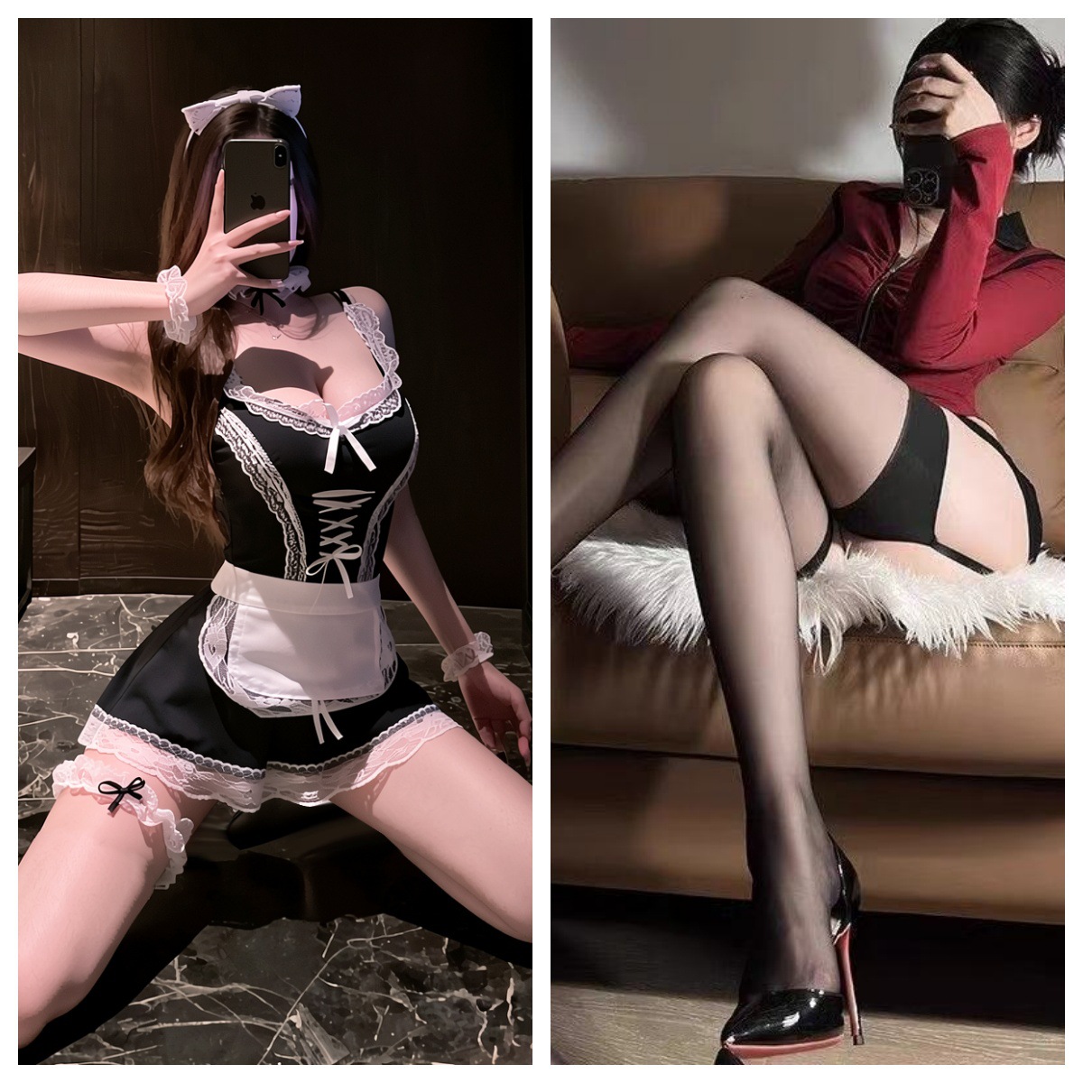 메이드복 + 블랙 서스펜더 벨트