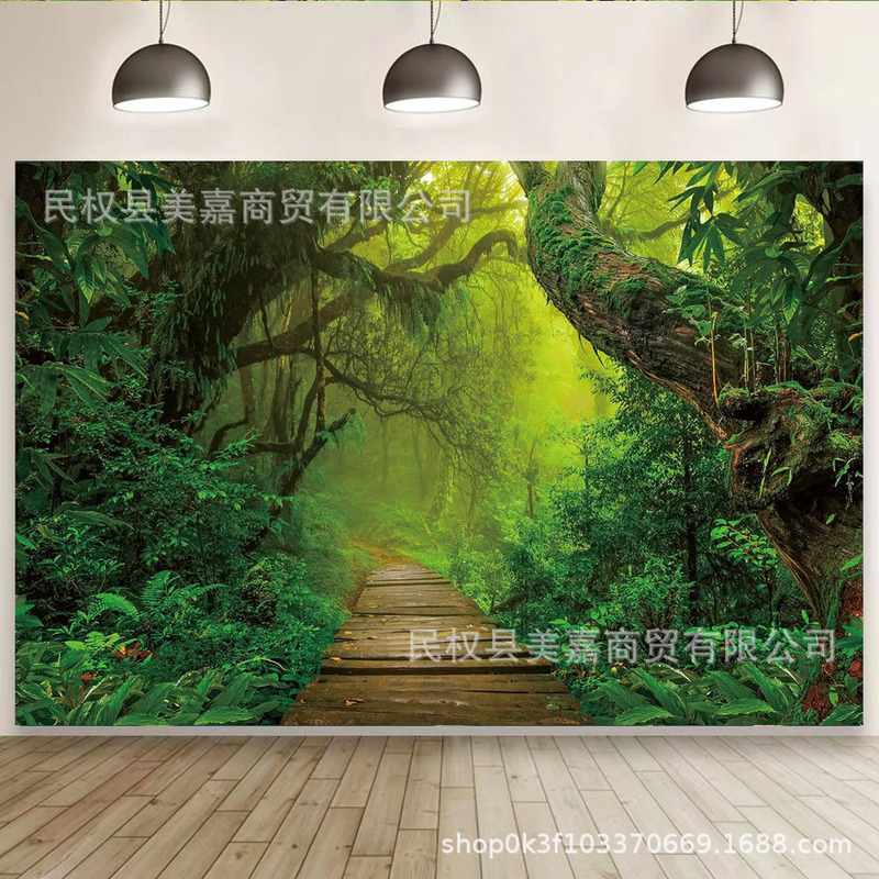 Foreign Trade Dreamy Forest Scenery Photography Background Cloth Outdoor Birthday Party Party Photo Banner Decorative Hanging Cloth