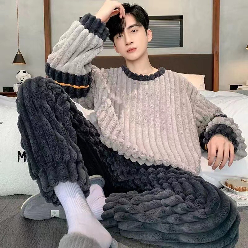 Manufacturer Wholesale Pajamas for Men Autumn and Winter Coral Velvet Thickened Flannel Plus Velvet Large Size Warm Home Clothes Set Manufacturer Wholesale Pajamas for Men Autumn and Winter Coral Velvet Thickened Flannel Plus Velvet Large Size Warm Home Clothes Set