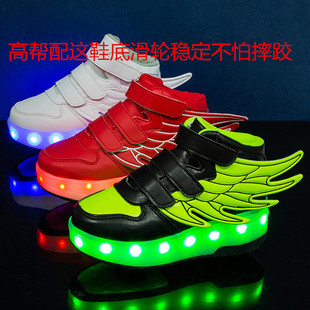 Cross-border walking shoes double-wheel high-top children's luminous shoes double wings single wings LED skate shoes luminous shoes wheels