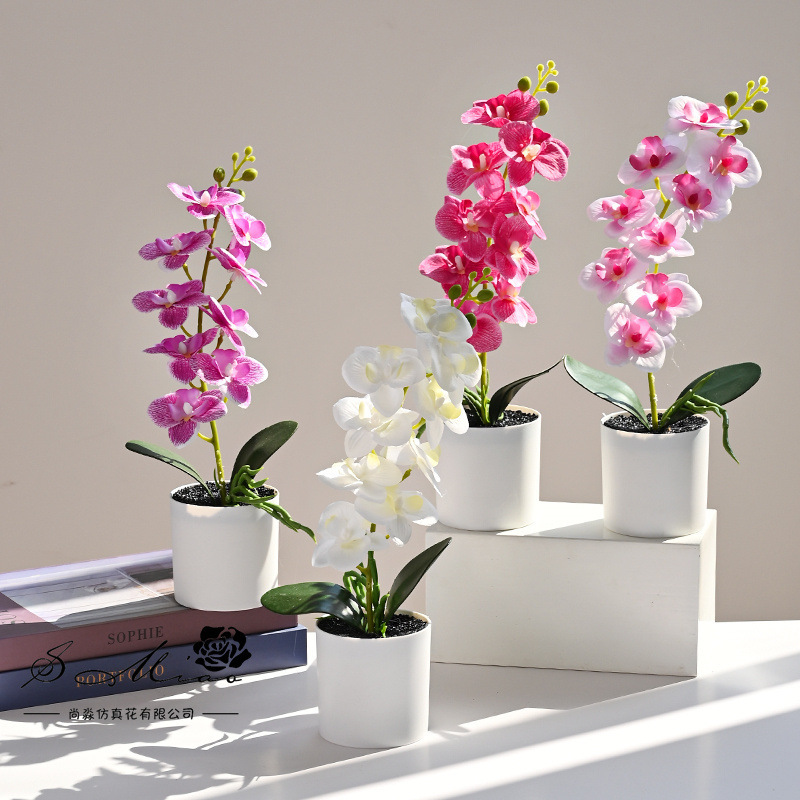 Orquídea de mariposa artificial pequeña decoración del hogar bonsai fotografía simulación flor verde decoración interior simulación maceta