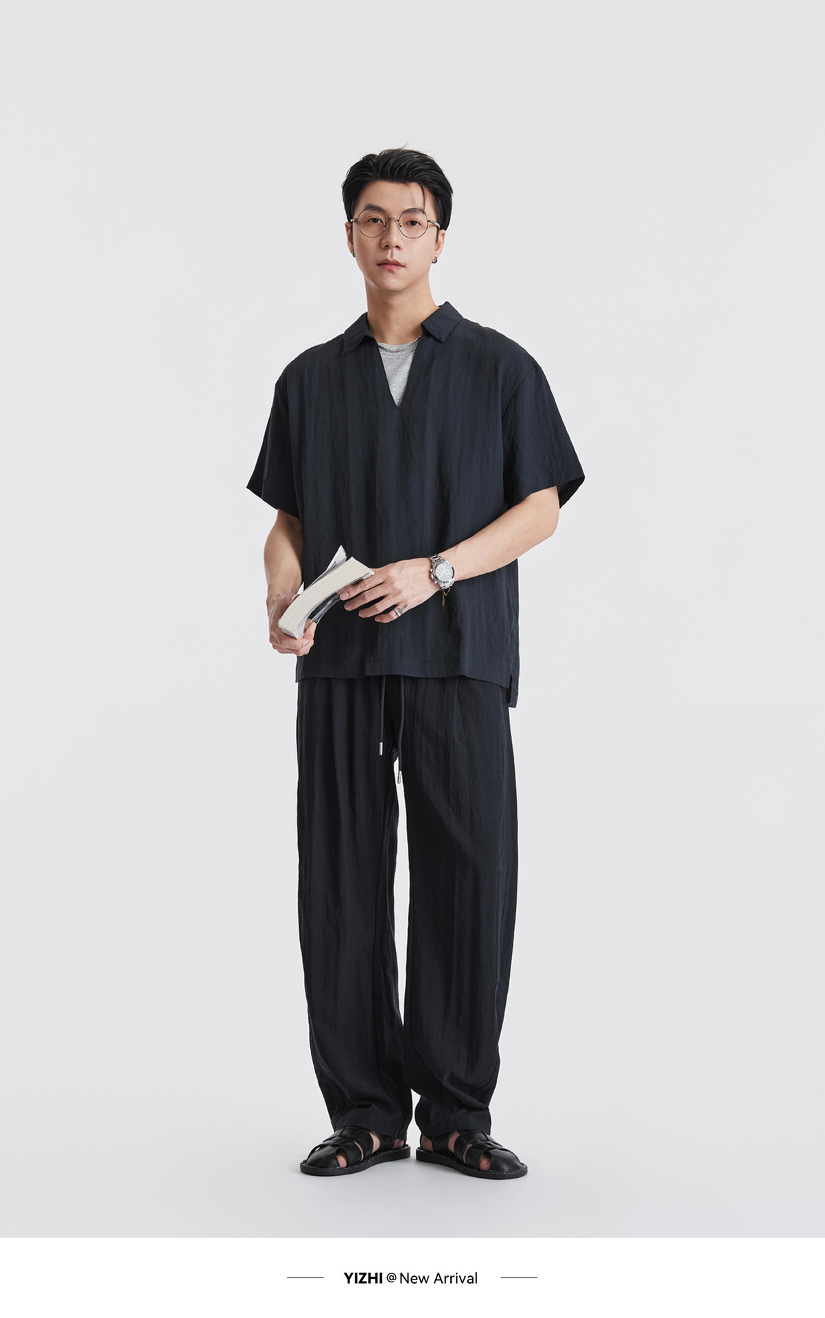 Áo sơ mi nam ngắn tay chất liệu Lyocell phối hai lớp cổ điển, phong cách old money — Xanh navy chi tiết 22