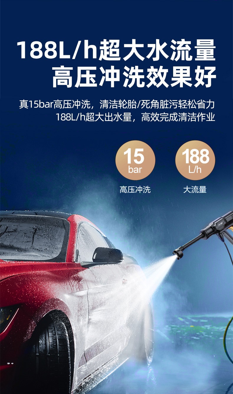 Deli Wireless Car Washing Machine High-Pressure Water Gun for Home and Car Cleaning Lithium Battery Rechargeable Booster Water Gun