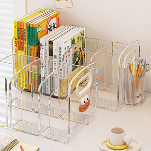 Wholesale Desktop Bookshelf with Pen Holder Ins Style Transparent Acrylic Comes with Handle Student Desk Office Convenient Storage