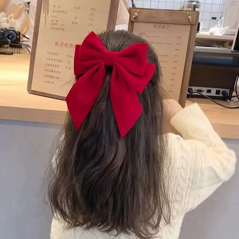 红色蝴蝶结头饰儿童发夹女童发卡网红新款大号后脑勺夹子女孩发饰