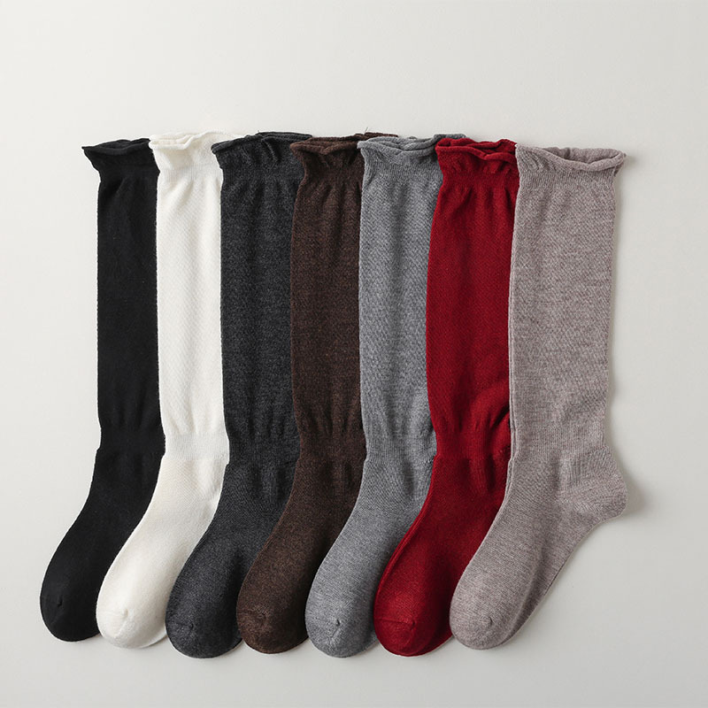 Loose-Cuff Rolled Wool Slouch Socks for Women, Autumn and Winter, Solid Color Versatile Ankora Red Slimming Long Jk Socks