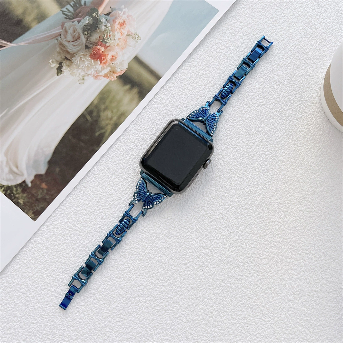 Совместимо с Apple Watch SE, Apple 1–7 поколения, ремешок из металлической цепи в стиле бабочки Hermes H, модный