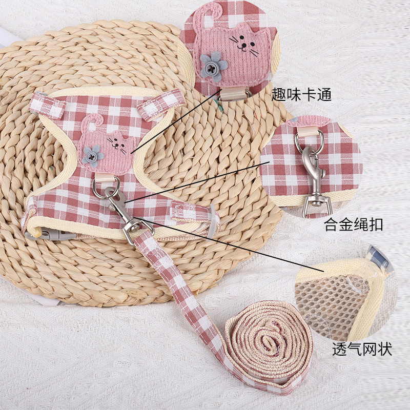 Fábrica al por mayor nuevo algodón gato pecho y cuerda de tracción trasera ajustable anti-rotura gato caminando cuerda chaleco gato cuerda