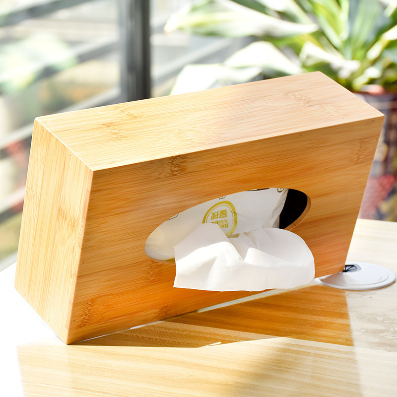 Venta directa de fábrica sala de estar dormitorio simple restaurante Hotel servilleta caja de pañuelos impresa con láser logotipo caja de pañuelos de Bambú