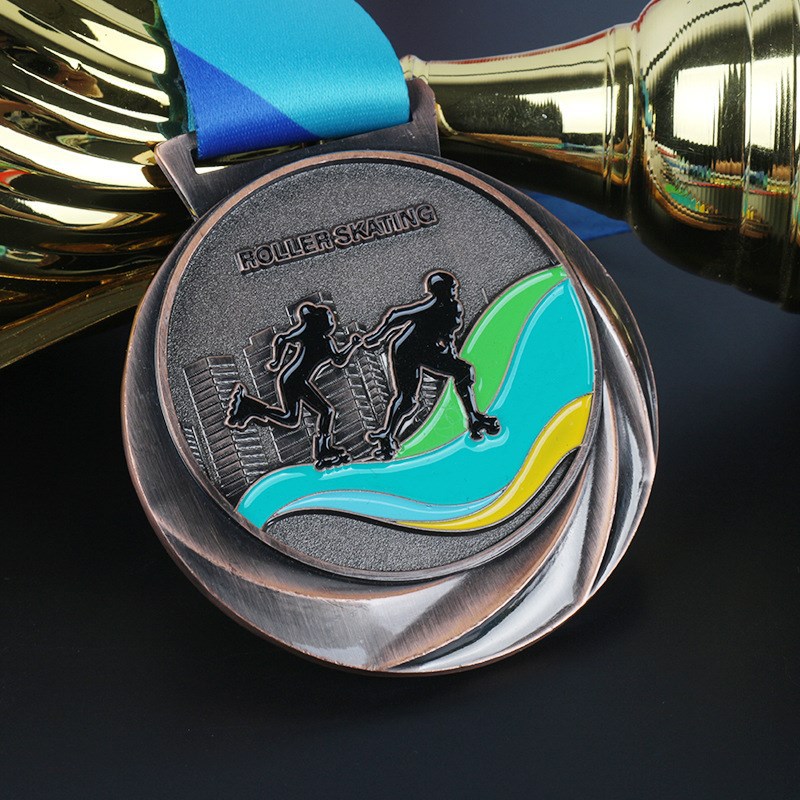 Medalla de metal listado de metal haciendo patinaje sobre ruedas oro y plata cobre juegos honor Gold Foil Medal Memorial