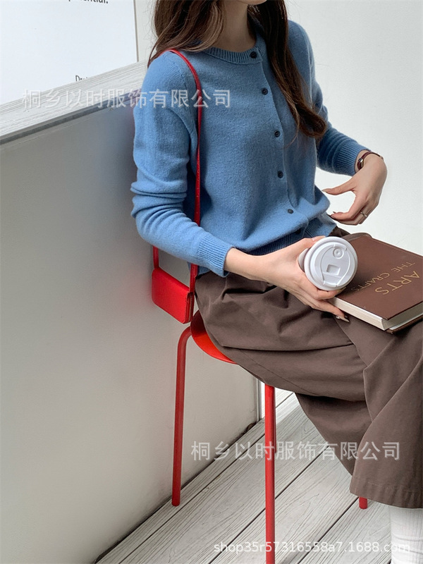 以时 品质爆款秋冬新品全羊毛针织开衫女圆领百搭软糯100羊毛外套|undefined