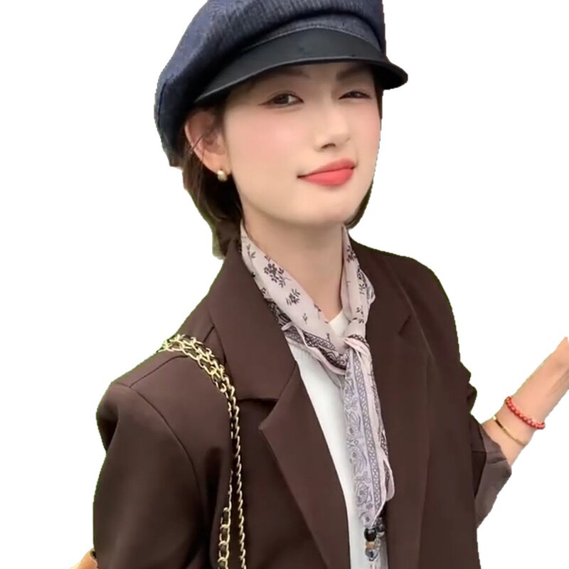 小香风轻奢米白色腰果花串珠丝巾女个性气质系脖领巾时尚百搭颈饰|undefined