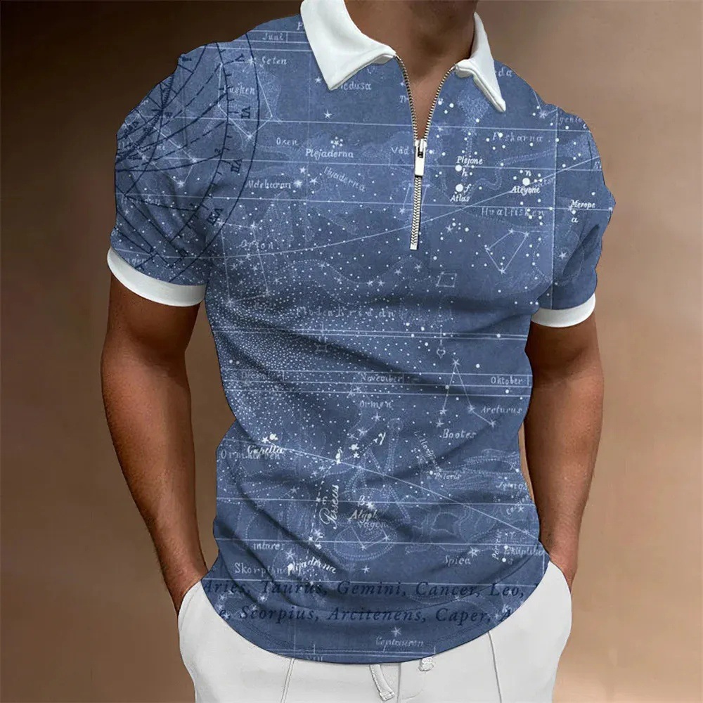 Personalidad, nuevas ideas, matemáticas, fórmula matemática, impresión 3D, camisa POLO con cremallera de manga corta transpirable con solapa suelta para hombre