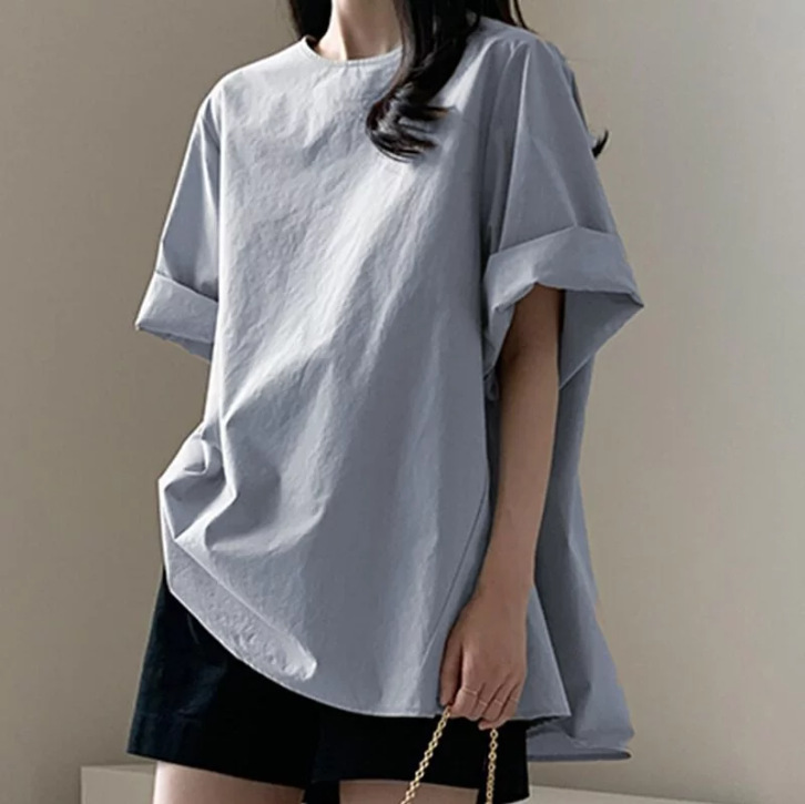 Solid Color Short-sleeved Women's 2023 Summer New Japanese Style Laid-back Loose Round Neck Pullover Casual T-shirt for Women Solid Color Short-sleeved Women's 2023 Summer New Japanese Style Laid-back Loose Round Neck Pullover Casual T-shirt for Women