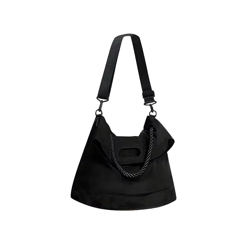 Borsa a tracolla larga in corda spessa versione coreana 2024 nera grande capacità per pendolari, tracolla versatile da lavoro_voghion.com