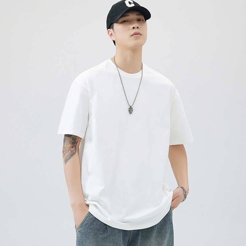 Summer Pure Cotton Loose White Short-Sleeved T-Shirt for Men and Women, Heavyweight Non-Transparent Casual Versatile Round-Neck Base Shirt Summer Pure Cotton Loose White Short-Sleeved T-Shirt for Men and Women, Heavyweight Non-Transparent Casual Versatile Round-Neck Base Shirt