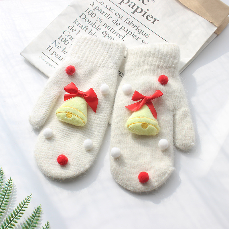 新しい秋冬のクリスマスの手袋の女性の厚い保温の毛糸の手袋の屋外の子供のかわいいニットの指の手袋|undefined