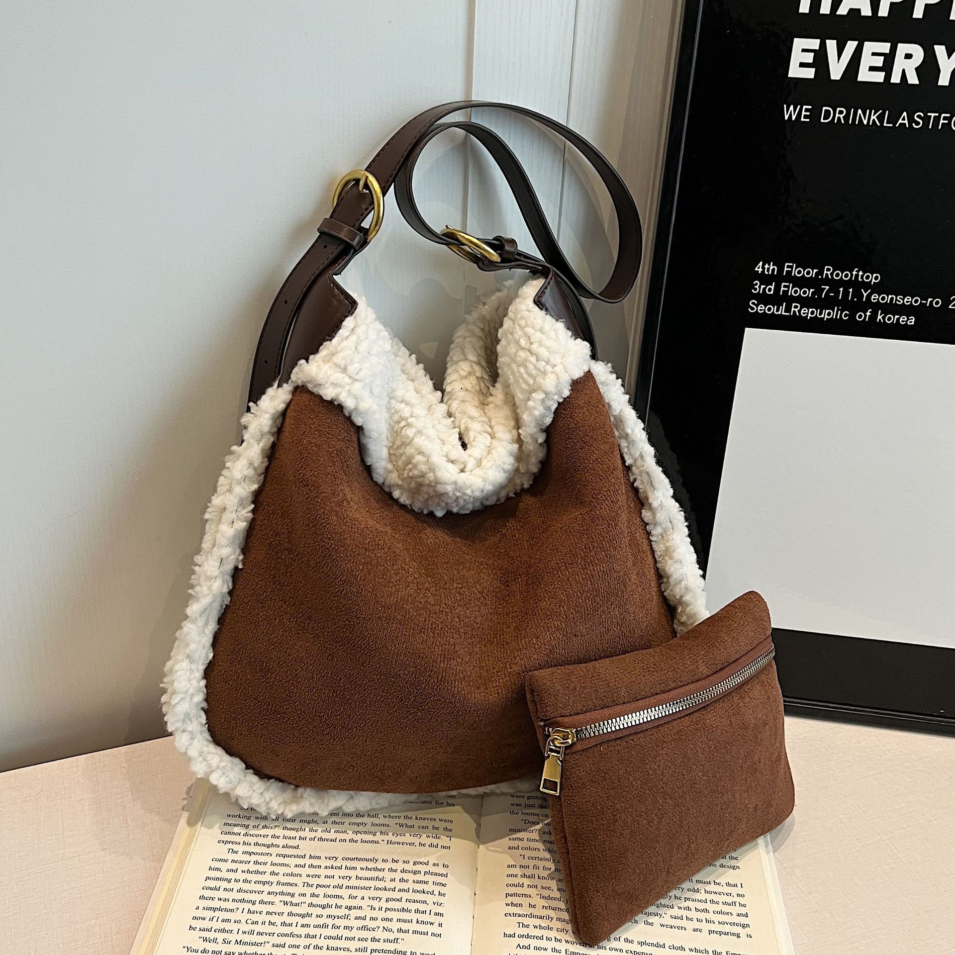 Vintage mochila de piel de ciervo mochila de peluche bolso de mujer de transporte de gran capacidad bolso de hombro mochila