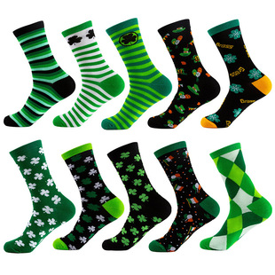 England Holiday Socks Four-Leaf Clover Series Knitted Cotton Socks Manufacturer Direct Sales Women's Mid-Calf Socks Amazon Socks