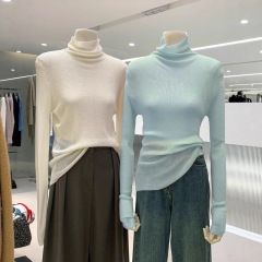 白色高领打底衫女春秋季内搭毛衣堆堆领针织衫洋气显瘦紧身上衣潮