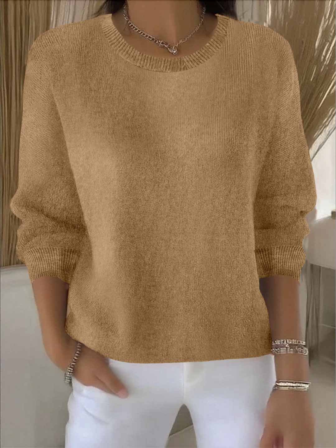 Women's Autumn And Winter Long-sleeve Solid Colour Knit Top_voghion.com