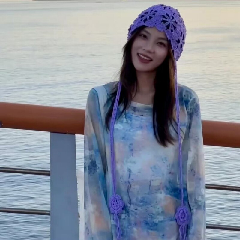 手工针织钩花流苏帽子女2025新款包头帽民族风镂空透气套头帽子|undefined