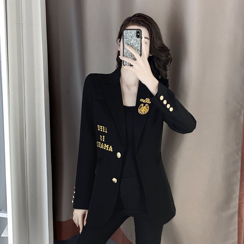 Small Suit Jacket for Women in Autumn and Winter New Korean Style Shoulder Pad Long-Sleeved Slim Fit Suit Jacket for Women