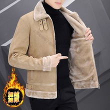 秋冬季新款鹿皮绒夹克男士青年潮流韩版修身加绒加厚翻领毛呢外套
