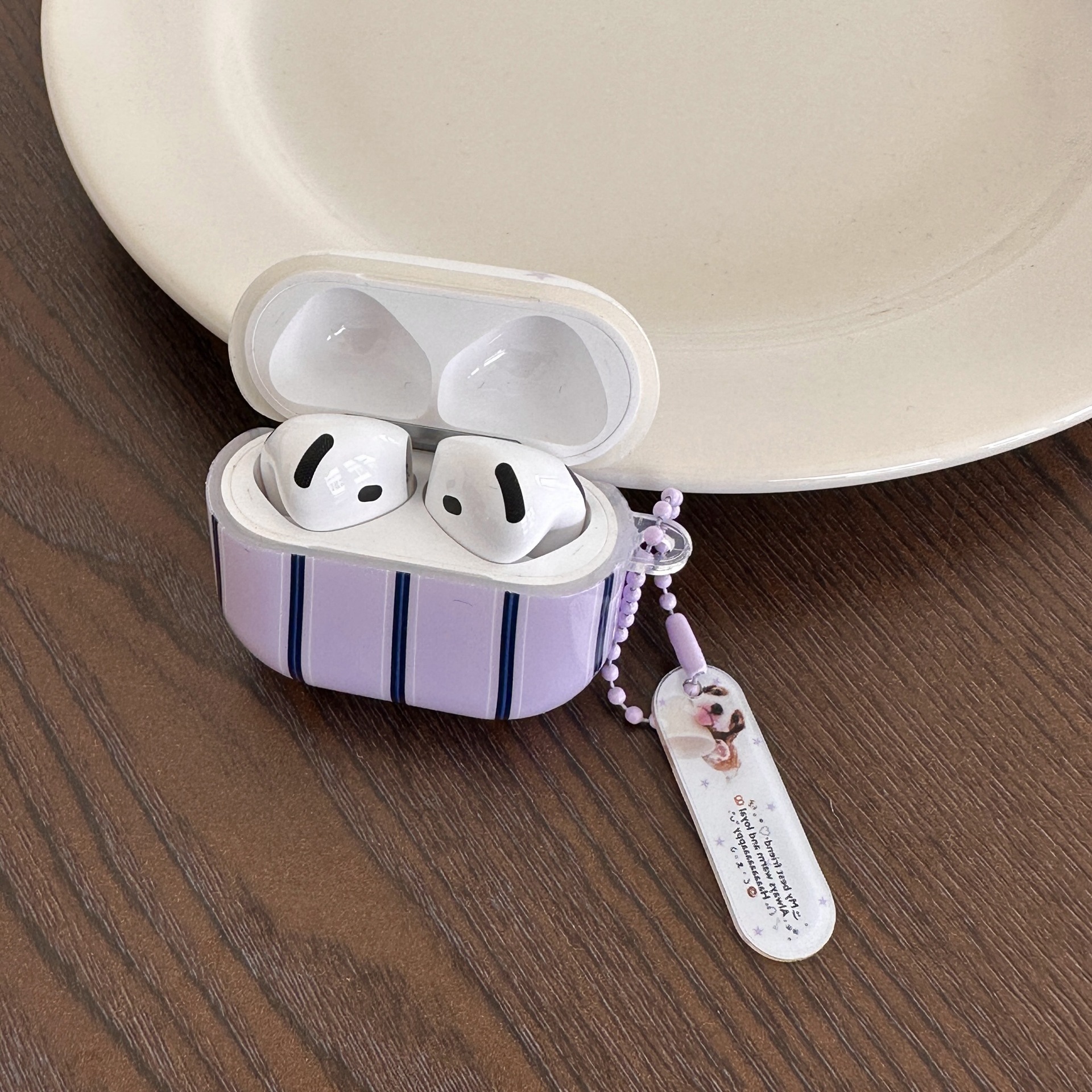 Estrellas de rayas negras y moradas para Airpods Pro2 auriculares airpods 1/2da generación colgante 3/4 pareja Pro