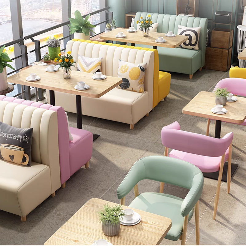 Internet-Famous Restaurant Sofa Booth Simple Casual Cafe Milk Tea Shop Western Restaurant Dessert Burger Shop Set Table and Chairs