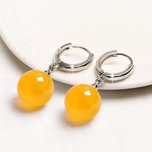 Natural Green Agate Chalcedony Earrings s925 Sterling Silver Ear Buckle Long Women's Korean Style Fashion Internet Celebrant Ear Drop Jewelry Ear Ring