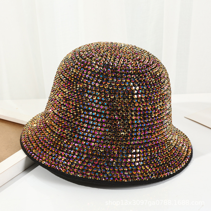 Sombreros de sol de verano transfronterizos europeos y americanos, sombreros de pescador vintage con diamantes de imitación, sombreros de baile callejero para mujer, estilo ins al por mayor.