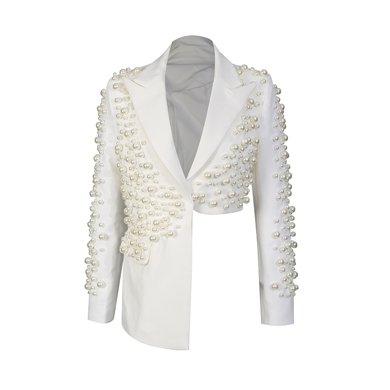 Spring Deep V Neck Beaded Irregular Skirt Suit Set For Women Heavy Women's Clothing_voghion.com