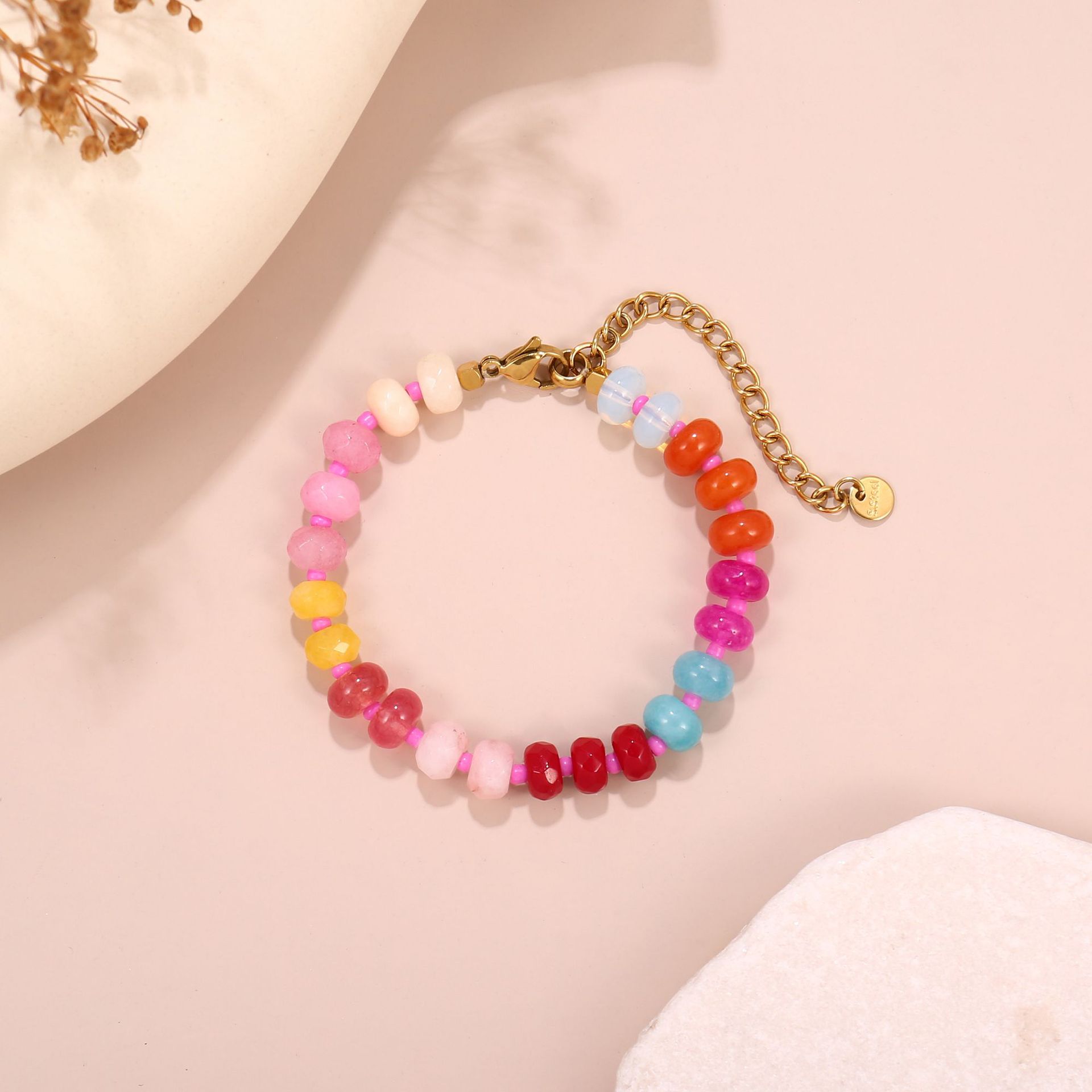 1 Piece Quantity Simple Style Round 304 Stainless Steel Natural Stone Beaded Bracelets Wholesale