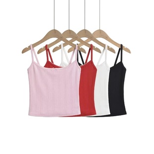 Ds24163-24 New Summer Style European and American Style Girl Sweet Girl Candy Color Bow Curved Tooth Casual Small Sling