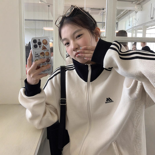 Women's Spring and Autumn 2025 Red Hoodie Oversize Baseball Jacket in Leisure American Retro Style