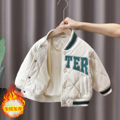 4381男童加絨棒球服外套加厚兒童棉衣2023小棉襖寶寶夾棉洋氣冬裝