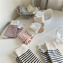 韩国进口singgoba北欧简约条纹袜子女士春秋冬S-WL-004