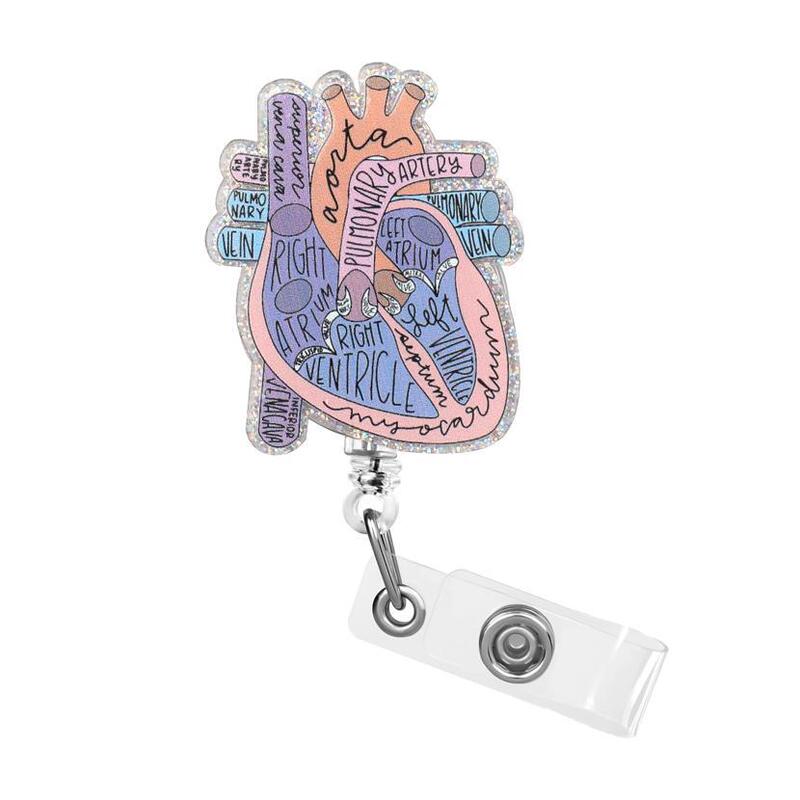 Heart Easy Pull Buckle Badge Clip Heart Telescopic Clip id Card Clip Anatomy Funny Nurse Name Label Clip Pediatrics