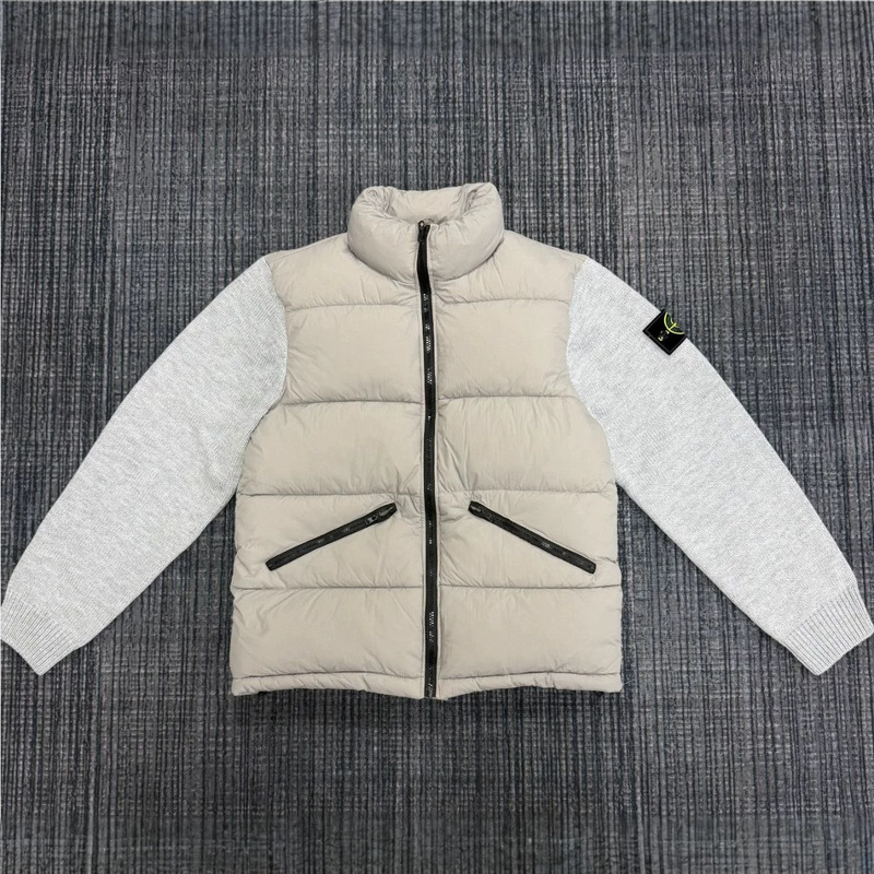 Stone D Correct Version Mixed Series Knit Patchwork Cotton Jacket with Stand Collar Men's Casual Coat