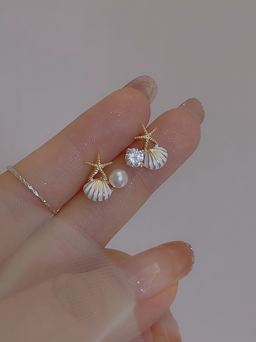 輕奢獨特海星貝殼珍珠耳釘設計感簡約個性小巧甜美耳環夏季女耳飾