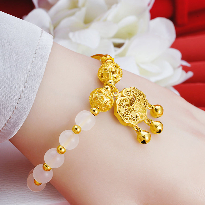 Vintage Jinyu Mantang Ruyi bloqueo Vietnam arena oro pulsera fu carácter hombres y mujeres media pulsera Hortensia estilo antiguo herencia estilo chino