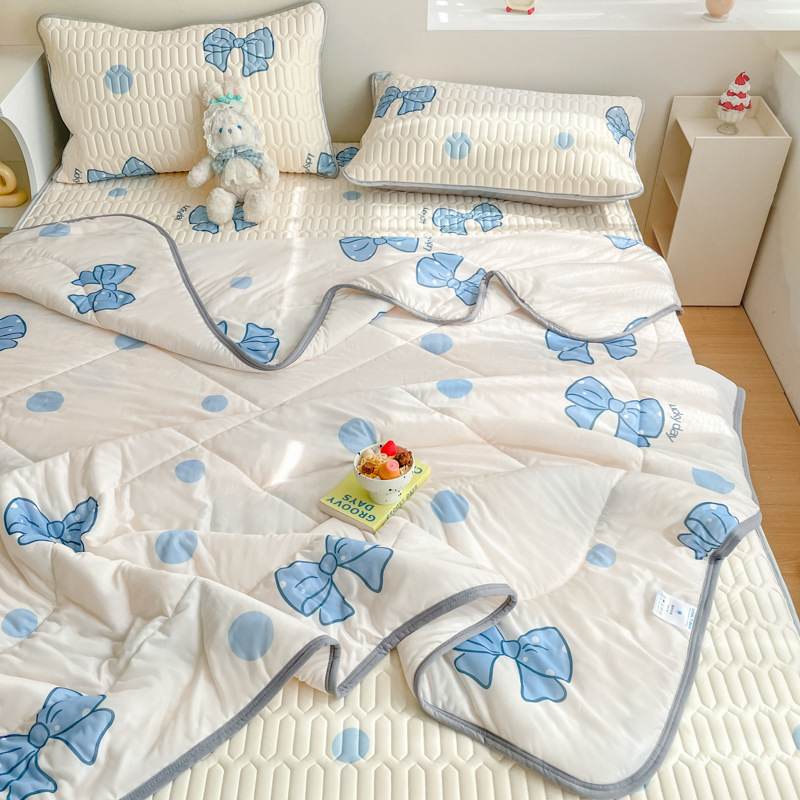 2025 nuevo juego de cuatro piezas de cama de seda de hielo de verano, juego de tres piezas de ropa de cama de cama de látex de verano