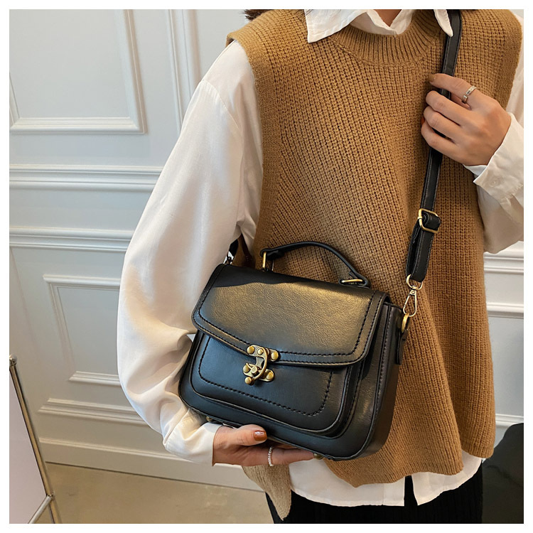 2024 neue kleine quadratische Tasche Retro-Stil Handtasche PU-Leder Retro Lock Schnalle beliebte Mode vielseitige Damentasche minimalistische kleine Tasche_voghion.com