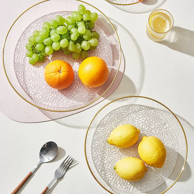轻奢金边水果盘ins网红圆形透明盘子家用创意收纳盘果盘零食盘