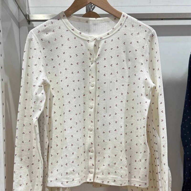 New women's jacquard ribbed printed cardigan long-sleeve base shirt with small floral pattern for spring 485717 484939