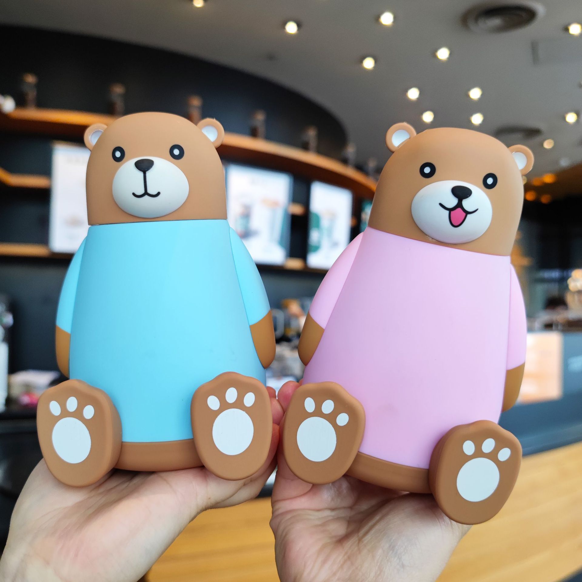 Fábrica directa dibujos animados creativos lindos oso doble aislamiento taza de agua de vidrio personalizada taza de regalo estándar europeo y americano