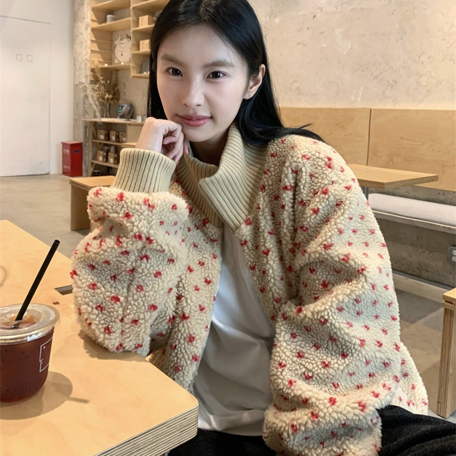 DIGM 가을과 겨울 한국 스타일 게으른 달콤한 코시 스타일 수직 칼라 두꺼운 LAMBSWOOL 느슨한 모피 코트 여성 92070